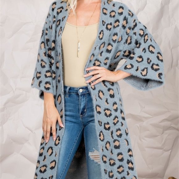 FIERCE DOLLZ Leopard Print Super Soft Fuzzy Cardig - Picture 2 of 7